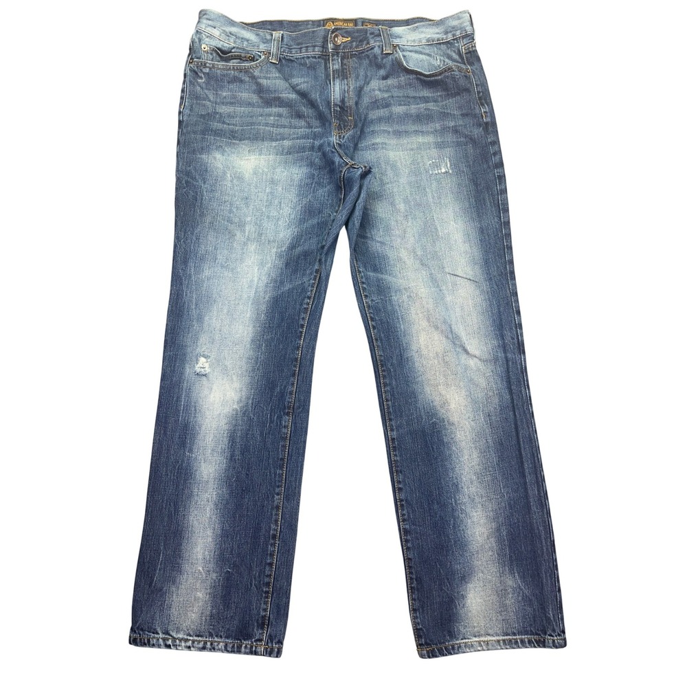 American Rag Jeans Straight Leg Distressed Denim Blue Wash Mens Sz 38 Fits 39"